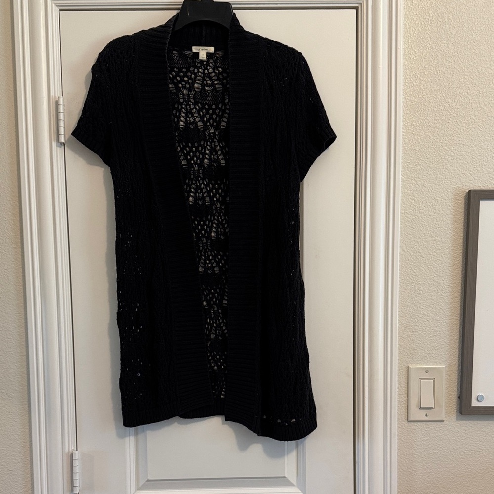 Caslon Black Knit Short Sleeve Open Front Cardigan